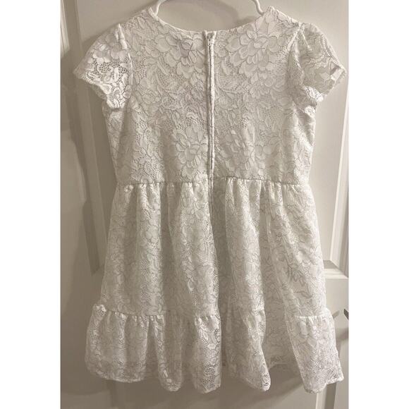 The Childrens Place Girls Dress Size 14 XL Short Sleeve White Floral Lace Silver - Picture 4 of 5